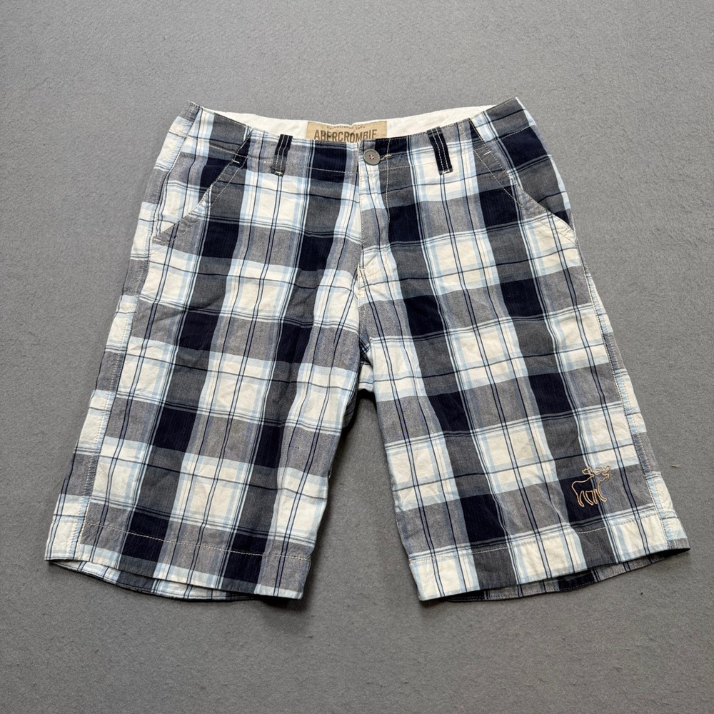 Vintage Abercrombie & Fitch Plaid Shorts Men's 30 Blue Original Fit Flat Front